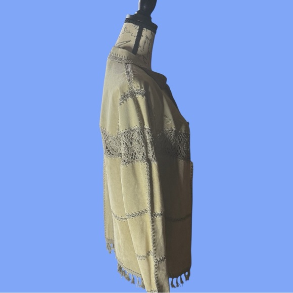 Unique Lightweight Leather and Crocheted Rayon Jacket - Picture 2 of 6